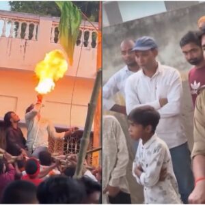 Un drapeau islamique devant la mosquée UP brûlé pendant la procession de Durga, cas enregistré